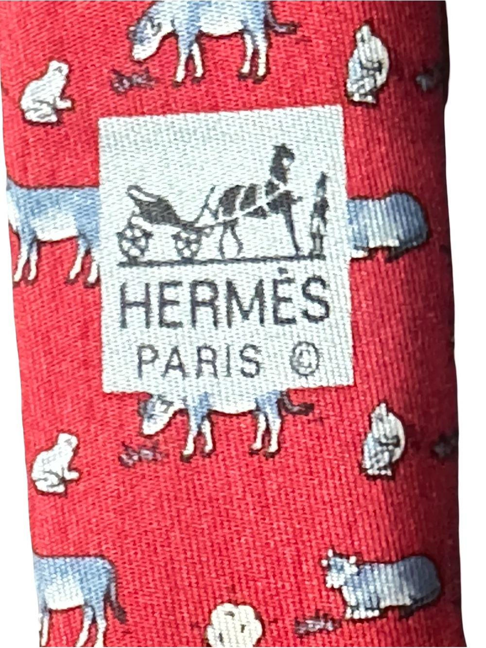 Hermès Paris Red Silk Tie Sheep Animal Novelty Print Made in France - Picture 7 of 9